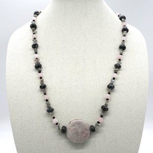 Necklace with assorted pink and gray color combination and Jasper Pendant.